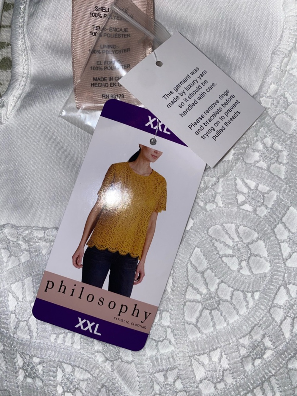 Philosophy White Lace Crochet Short Sleeve Blouse - Picture 5 of 7